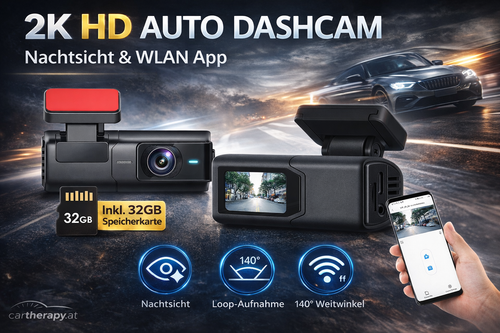 2K HD Front Dashcam fürs Auto – Night Vision, WLAN App, IPS Screen, 32GB Speicherkarte